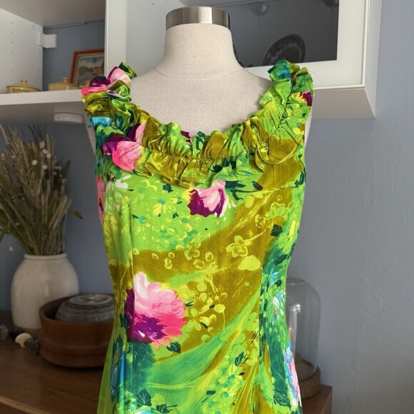 Sun Fashions Of Hawaii Honolulu 60s 70s Dress Groovy Vintage Size M/L Maxi - Picture 2 of 8